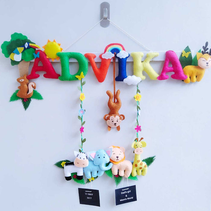 Personalized Jungle Theme Felt Kids Name Plate