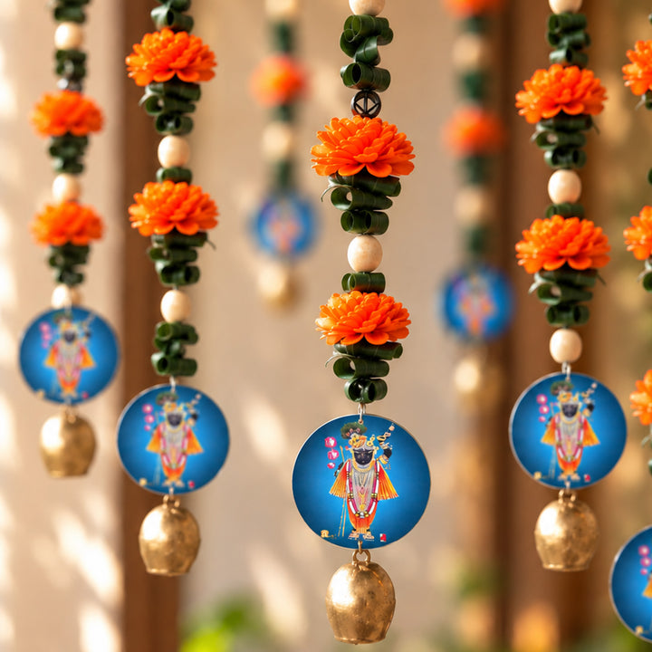 2 Pc | Handmade Shreenathji Motif Orange Shola Flower Hanging