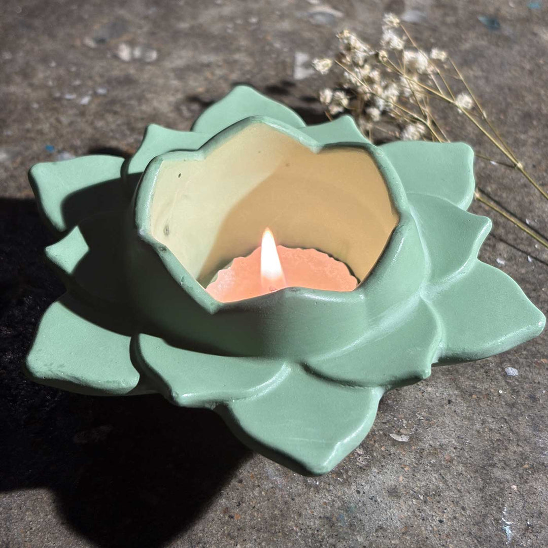 Handmade Glow Concrete Gift Hamper | Includes 1 Urli, 1 Flower Candle Holder, 1 Ganesha With Stand, 4 Succulent