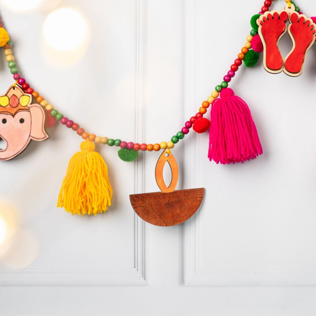 Handmade Diy Festive Paint It Yourself Bunting - Close-up Hanging Display on Door