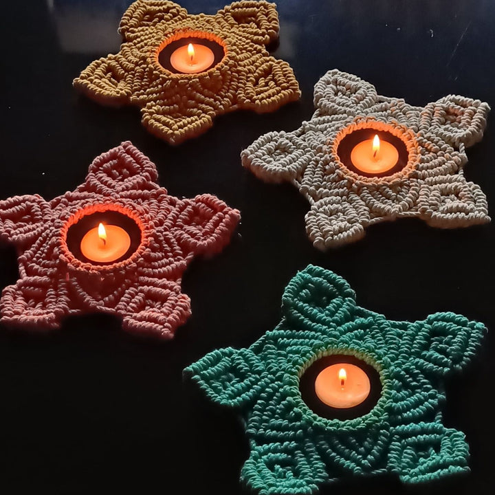 Handcrafted Festive Macrame Tealight Holders - Set of 4