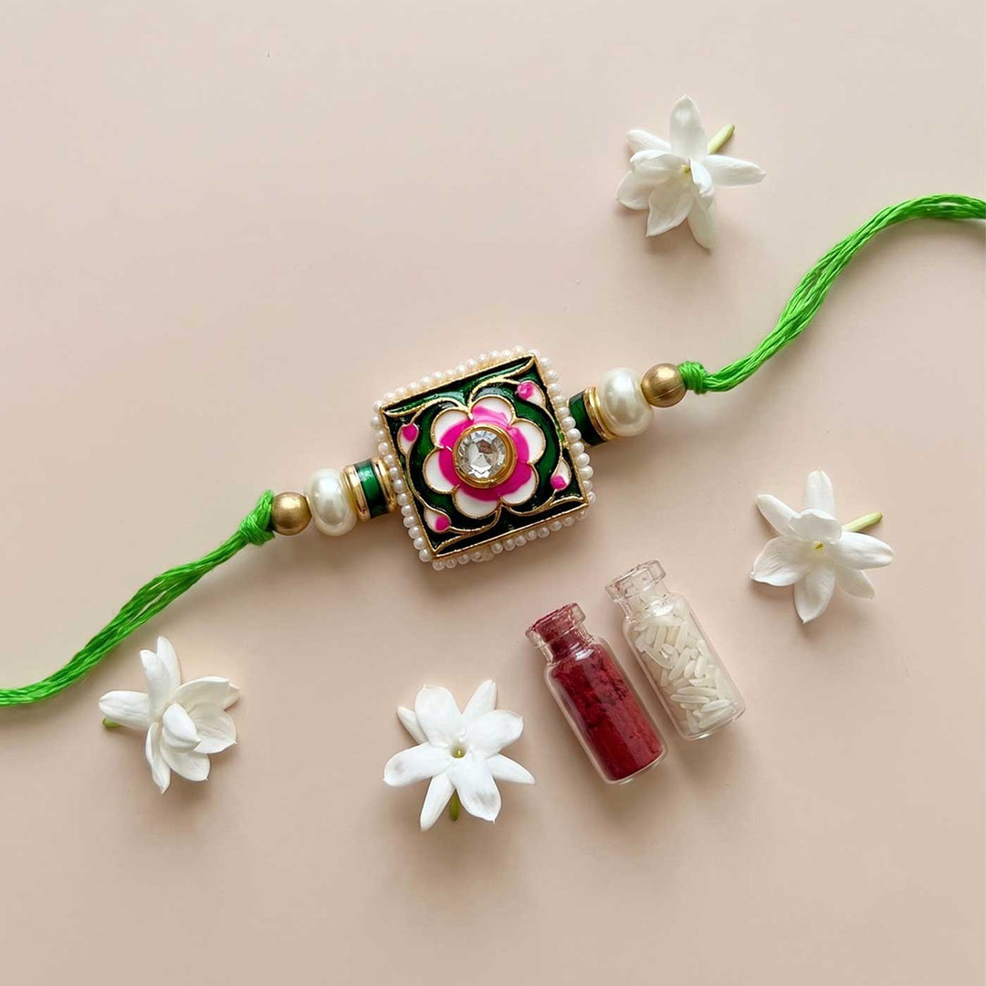 Handcrafted Meenakari "Dor" Rakhi With Roli Chawal for Brother