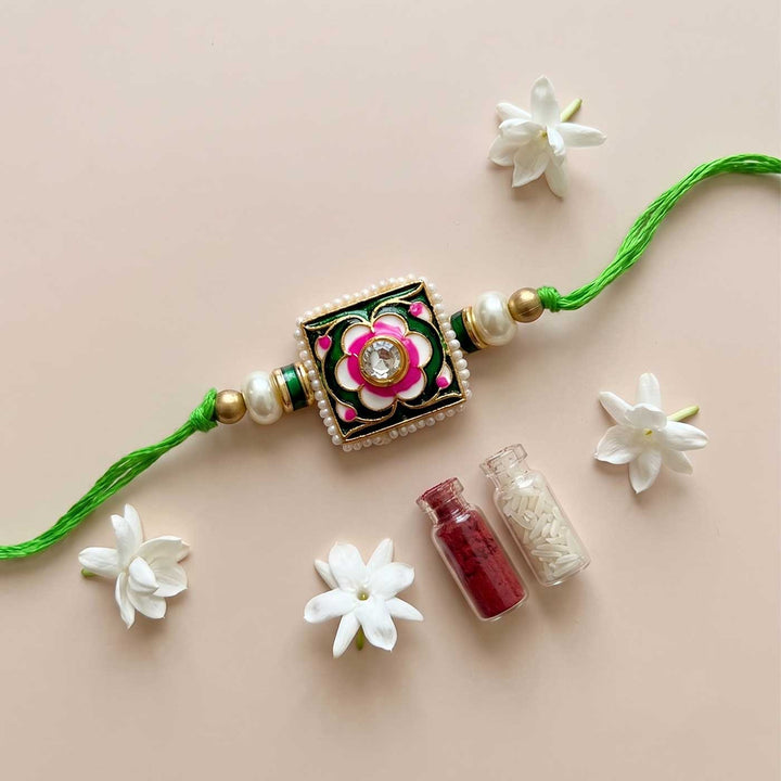 Handcrafted Meenakari "Dor" Rakhi With Roli Chawal for Brother