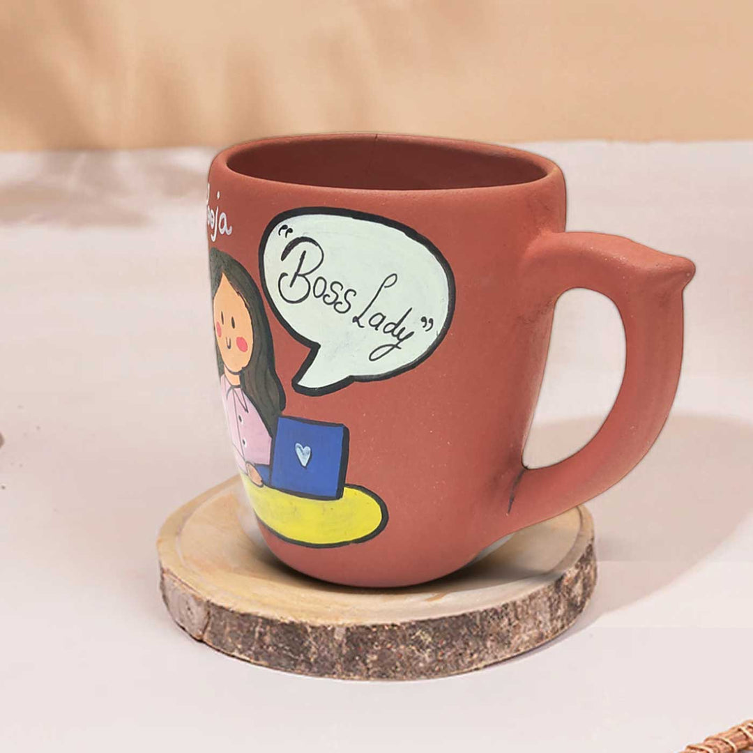 Handpainted Personalised 3D Terracotta Mug with Manager Avatar Illustrations and Quote