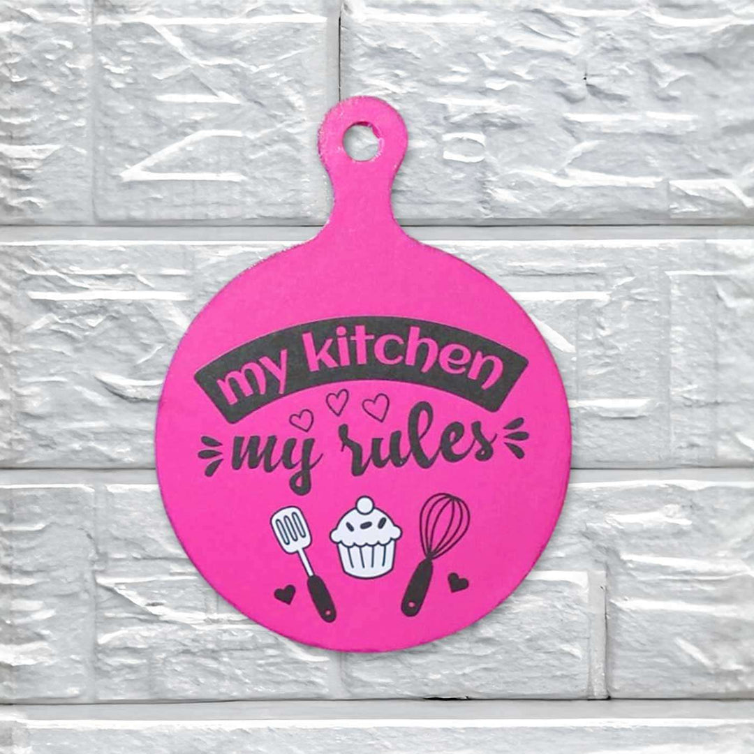 Handmade Decoupage My Kitchen My Rules Pink MDF Wood Decorative Plaque