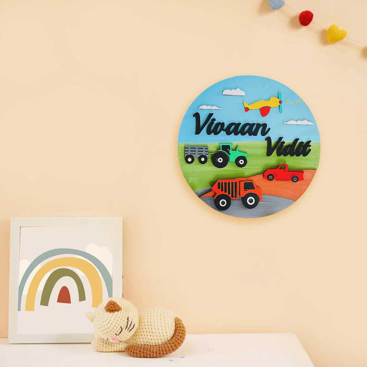 Personalized Hand Painted Transport Mdf Wood Kids Name Plate - Wall Hanging Personalization Example