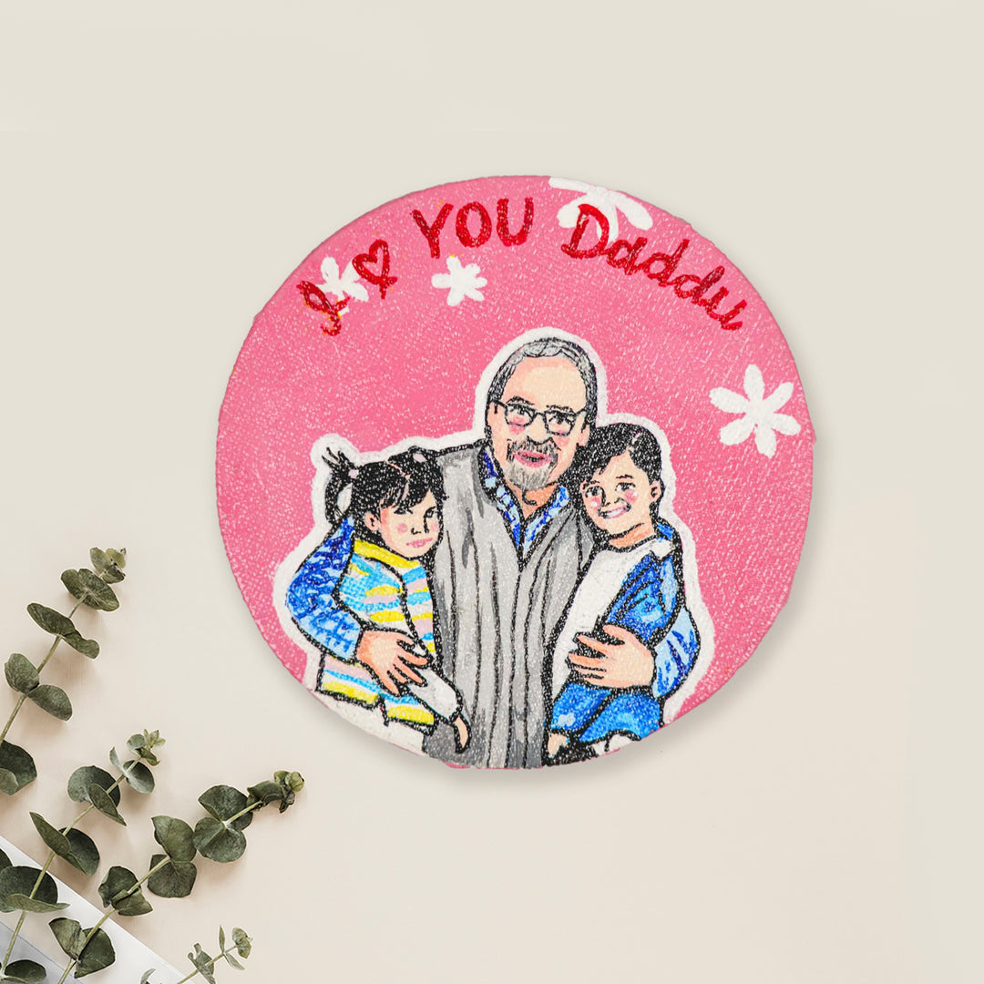 Photo Personalized Hand-Painted Father And Children Canvas Fridge Magnet