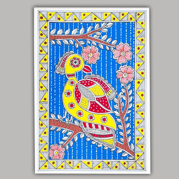 8 x 5 Inch | The Yellow Chirp | Original Hand Painted Madhubani Painting On Paper