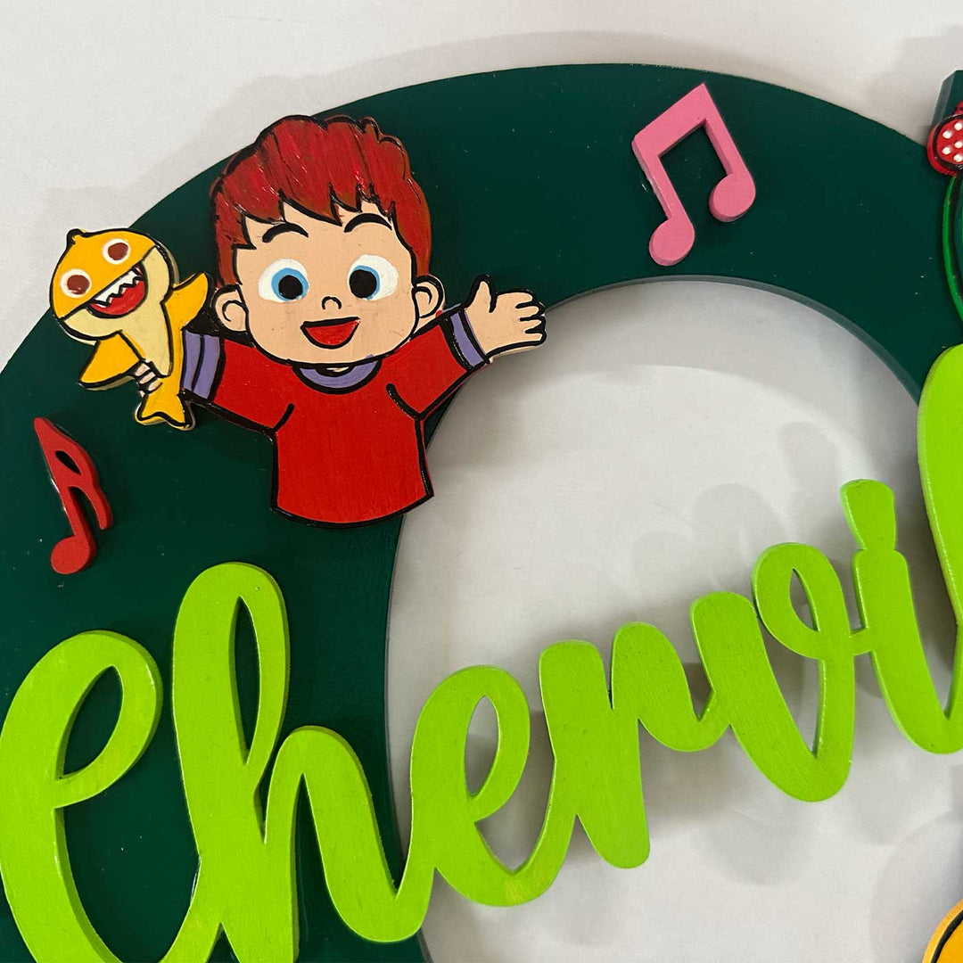 10 inch | Personalized Hand-painted Superhero & Cocomelon Siblings Adventure MDF Wood Monogram With 3D Letters