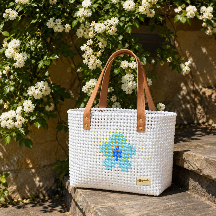 "Dual Colour Phool" Blue & Green Handmade Wire Koodai Tote Bag