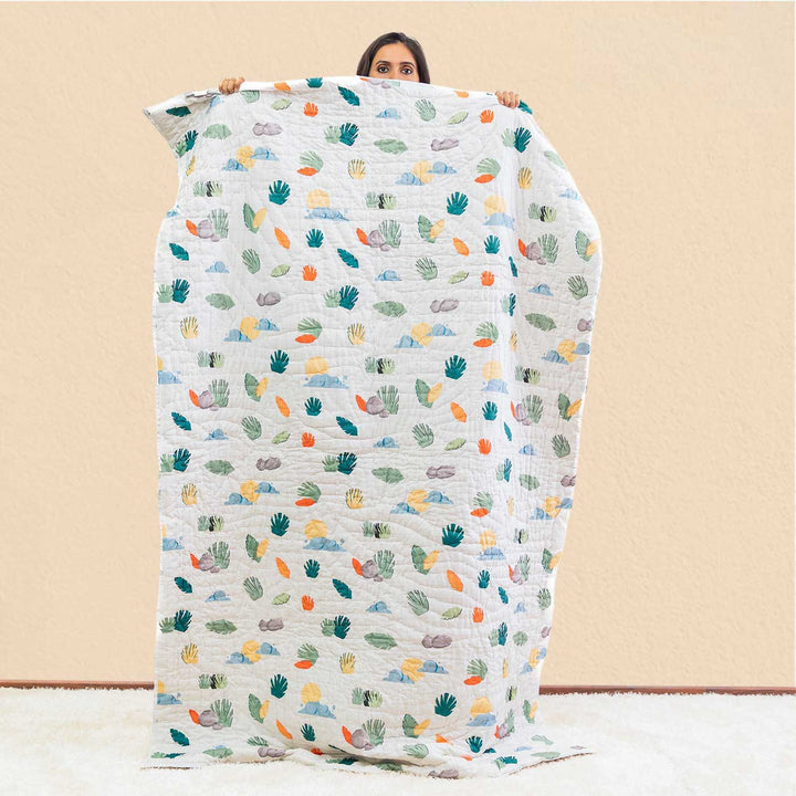 Personalized Dino Goes To School Theme Cotton Quilt For Kids