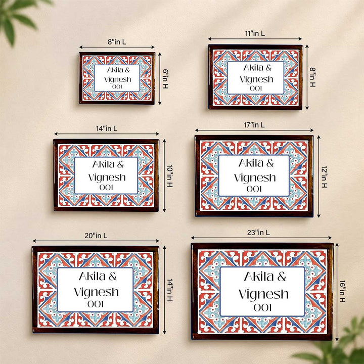 Karaikudi Tile Vintage Personalized Resin & Teak Wood Frame Name Plate For Home | Rectangle