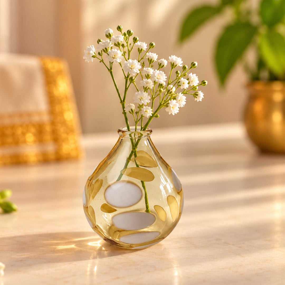 Handmade Clear Amber Bubble Small Glass Art Vase For Home Decor