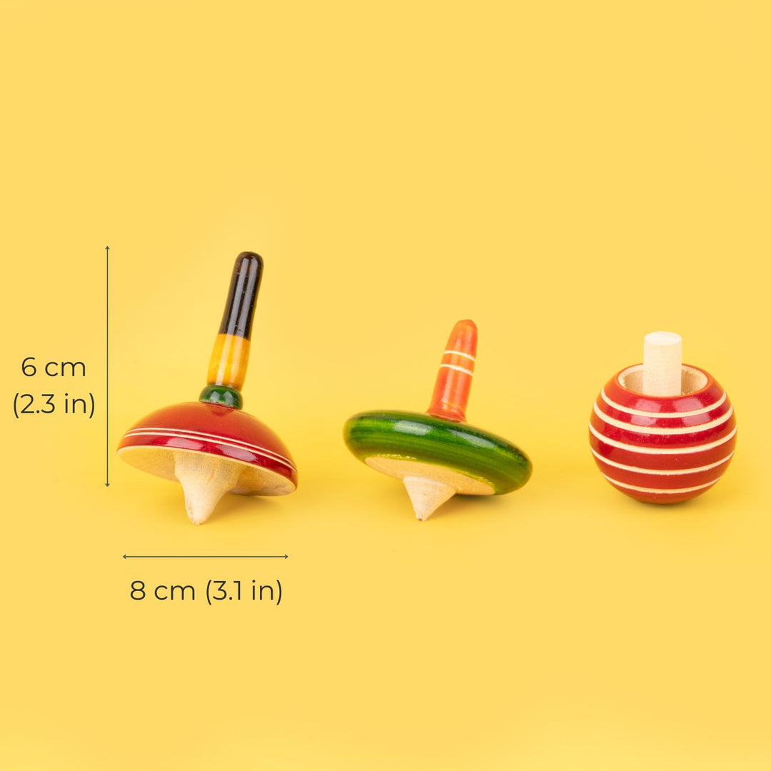 Handmade Wooden Spinning Top Toy For Kids (Set of 3)
