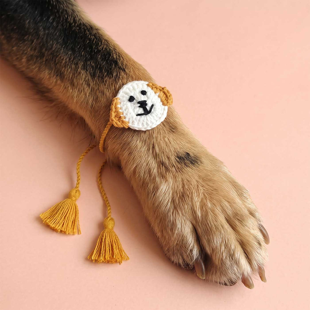 Handmade Crochet Beagle Dog Theme Kids Rakhi With Roli Chawal