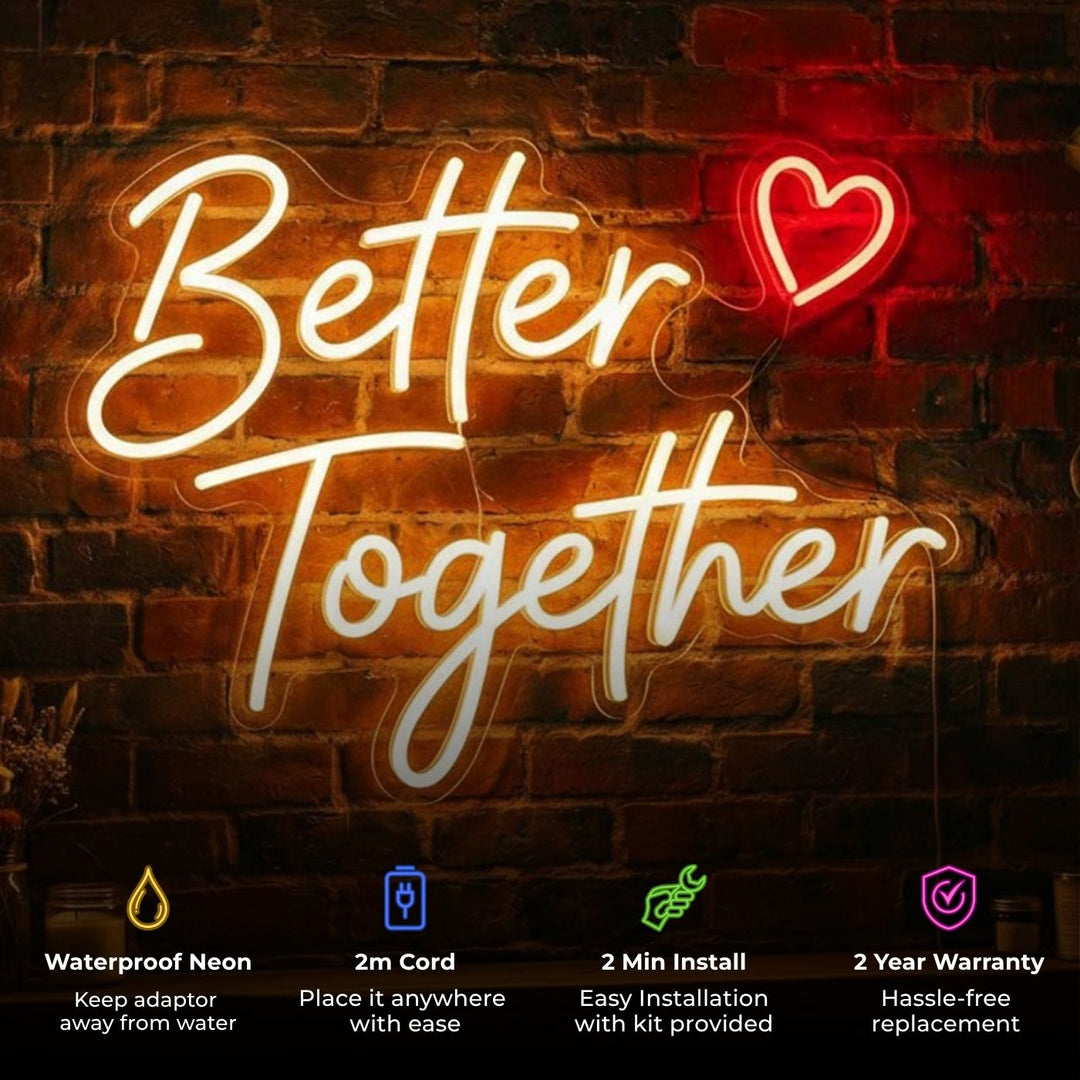 Personalized Handmade "Better Together" Neon Light Sign Board With Heart for Couple Decor