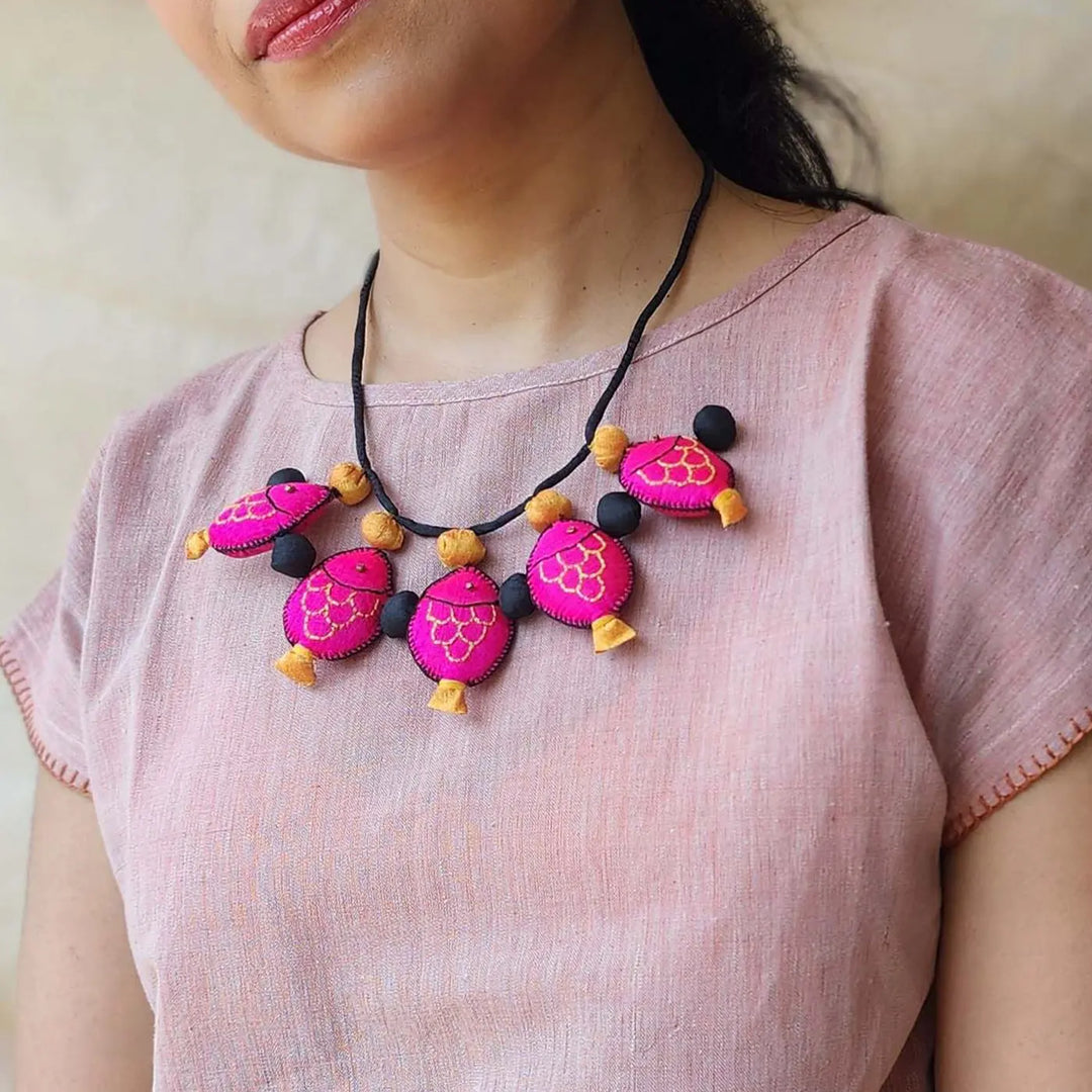 Handmade Textile Art Fish Design Dupion Silk Fabric Necklace