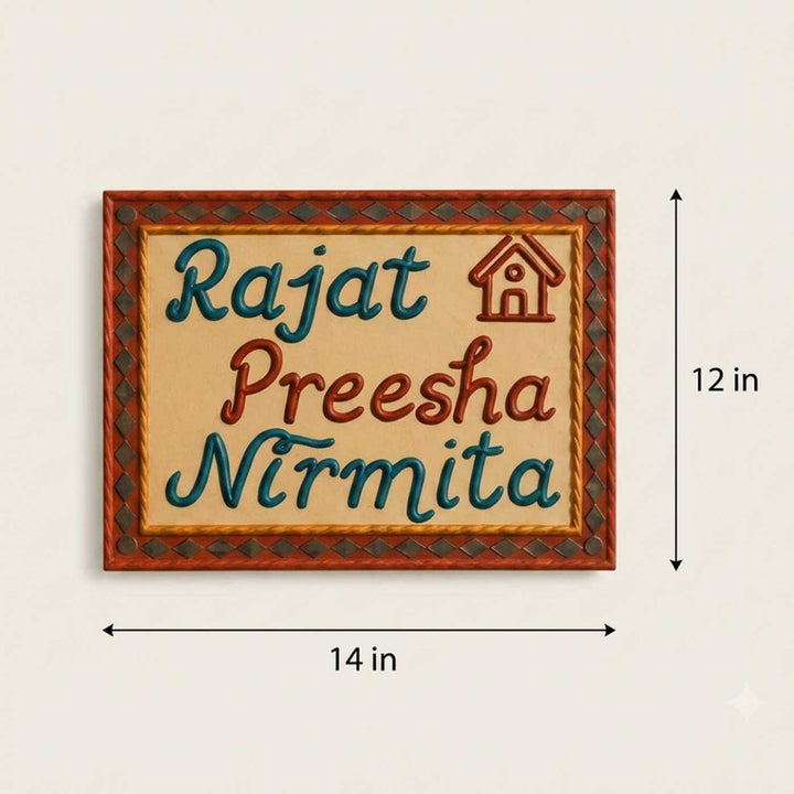 Personalized Handcrafted Lippan Art MDF Name Plate With Key Holder For Home