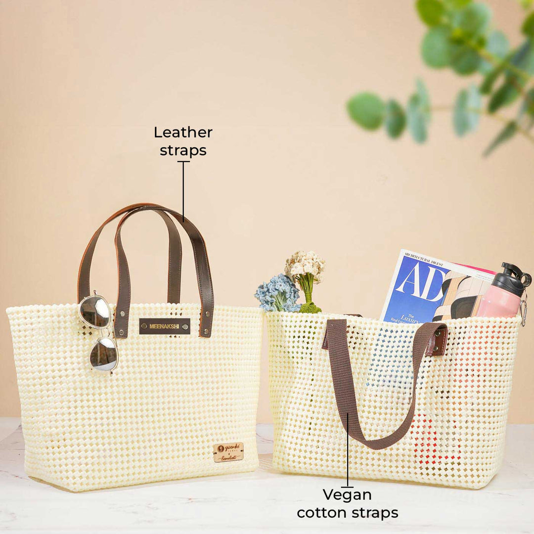 Off White Solid Mukhya Knot Handmade Koodai Beach Bag