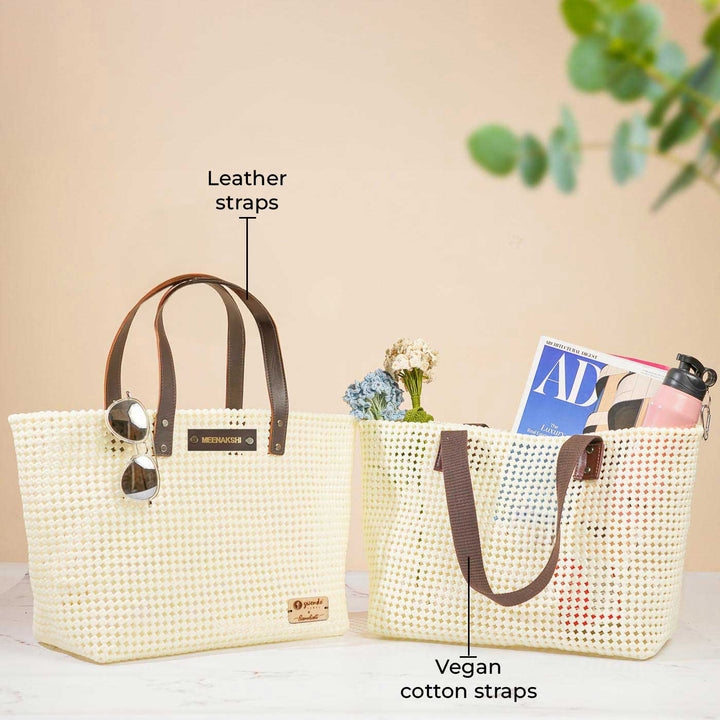 Off White Solid Mukhya Knot Handmade Koodai Beach Bag