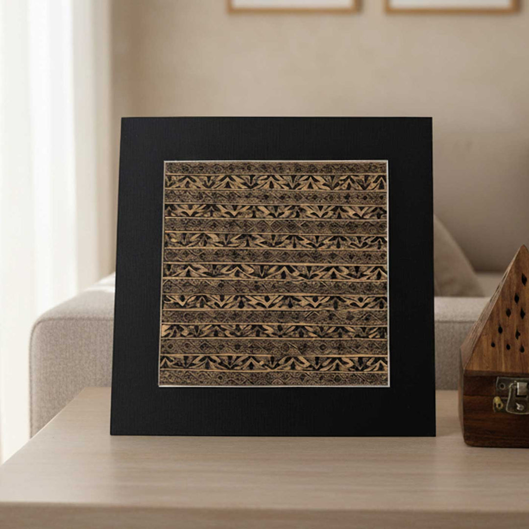 8 x 8 Inch | Black On Tea Treated Paper | Traditional Black & Brown Madhubani Style Drawing With Frame
