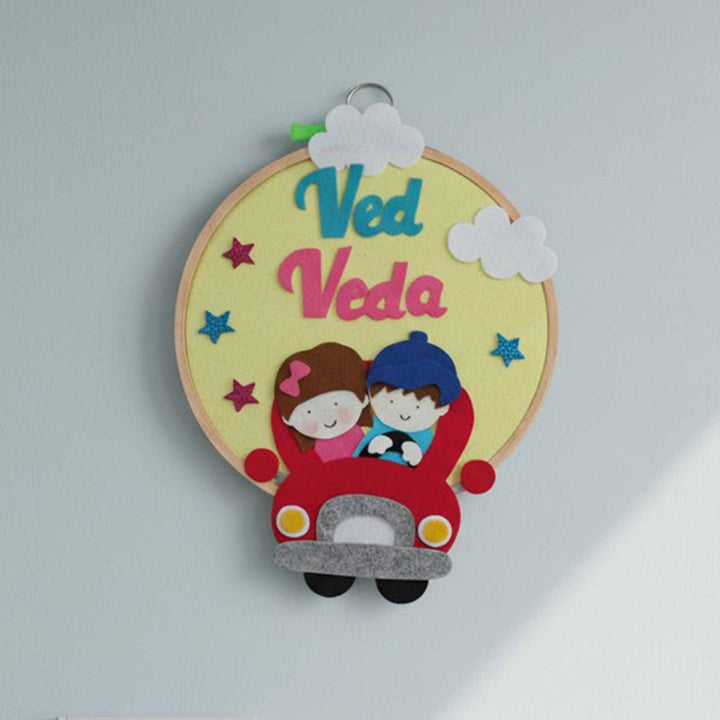 Personalised Sibling Car Hoop Felt Hanging