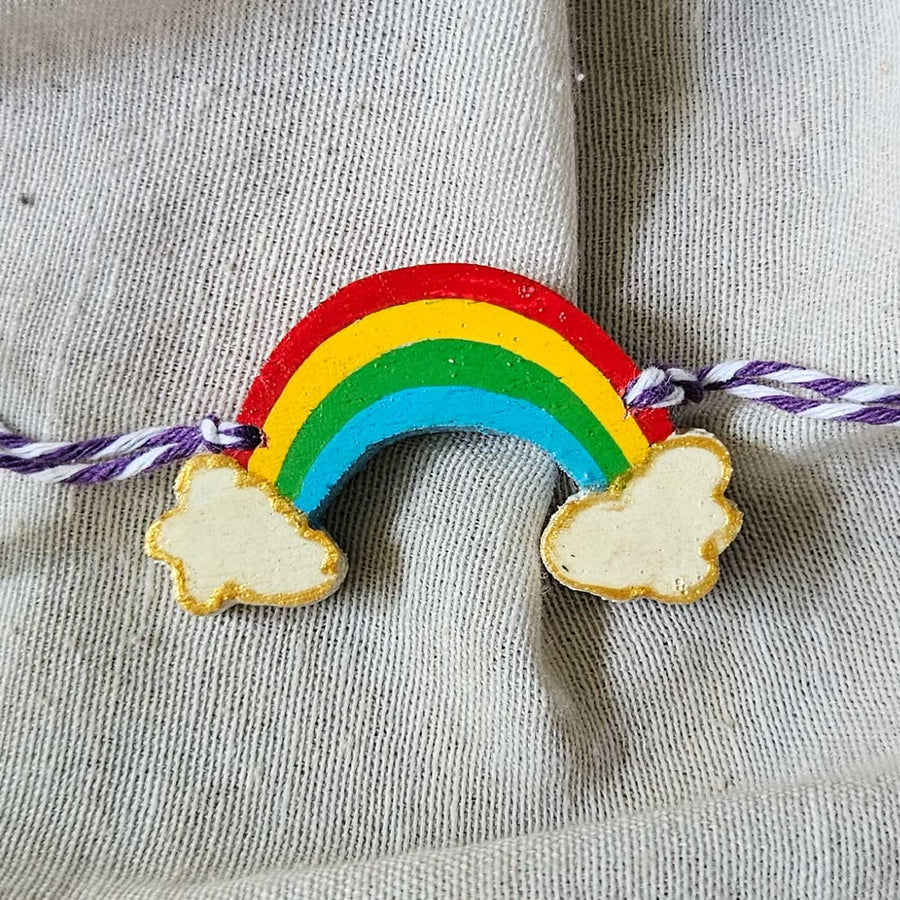 Handpainted Quirky Wooden Rakhi With Roli Chawal 5 New - Close-up Detail View