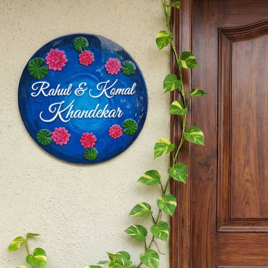 Blue Resin Lotus Pond Handmade Personalized Name Plate