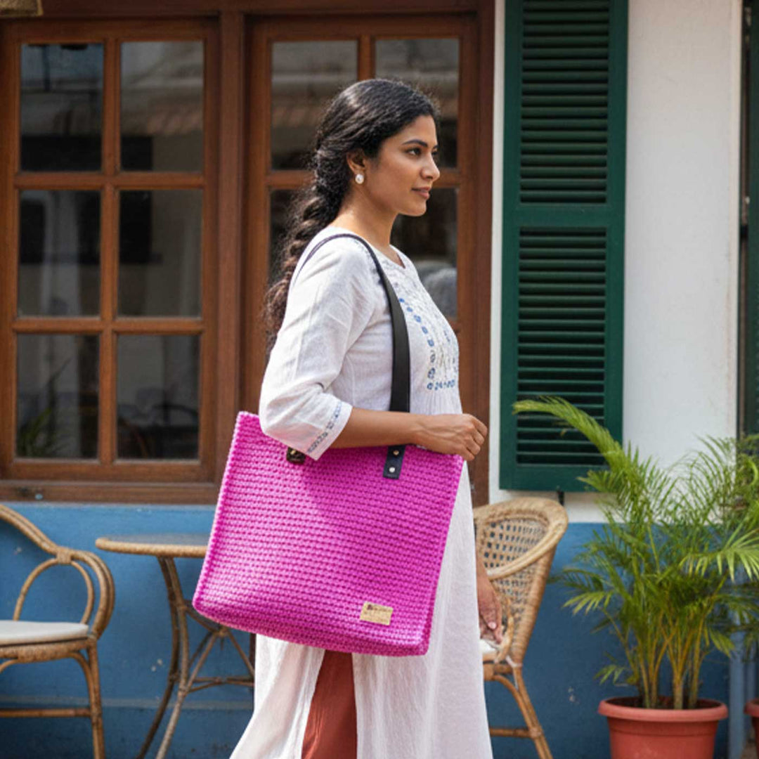 Solid Pink Mukhya Knot Handmade Koodai Tote Bag