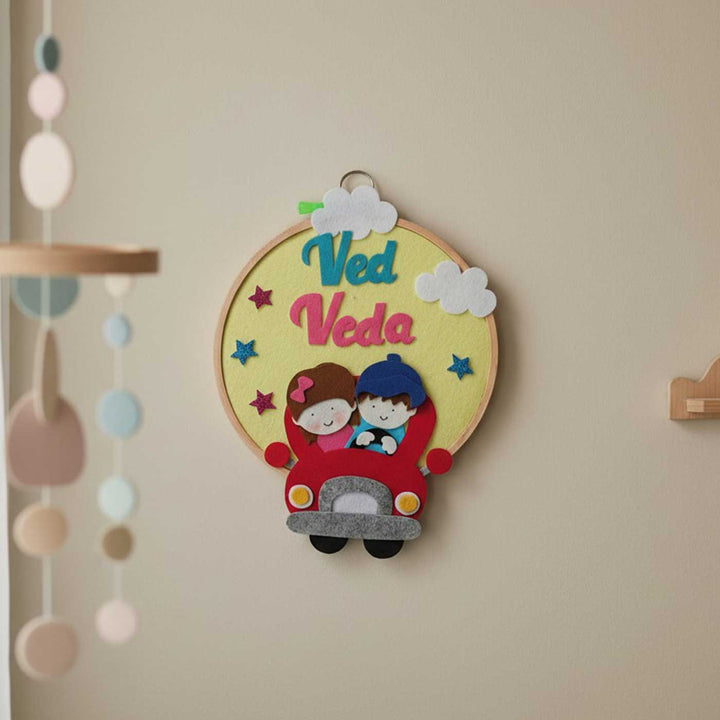 Personalised Sibling Car Hoop Felt Hanging