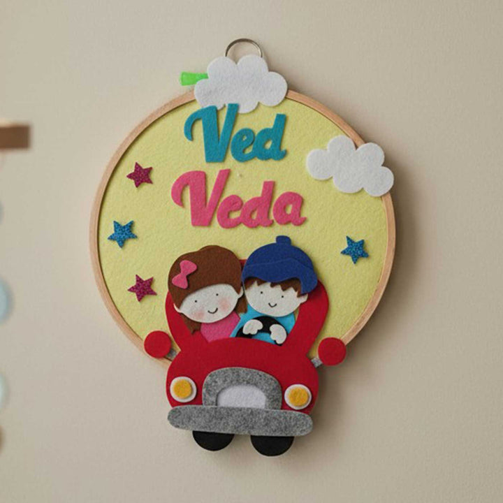 Personalised Sibling Car Hoop Felt Hanging