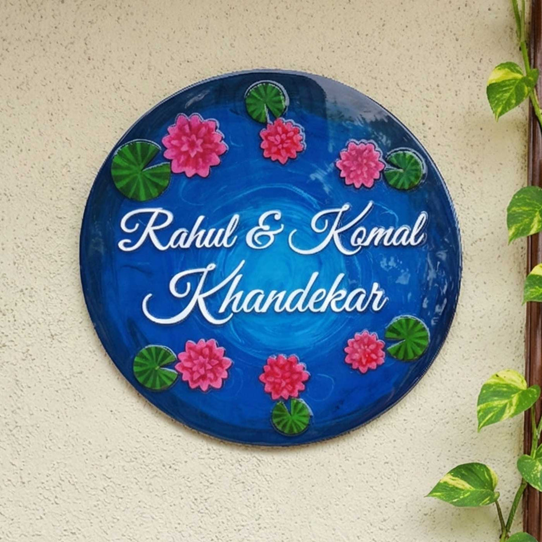 Blue Resin Lotus Pond Handmade Personalized Name Plate