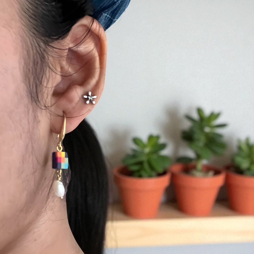 Handmade Polymer Clay Madras Fabric Check Design Earrings