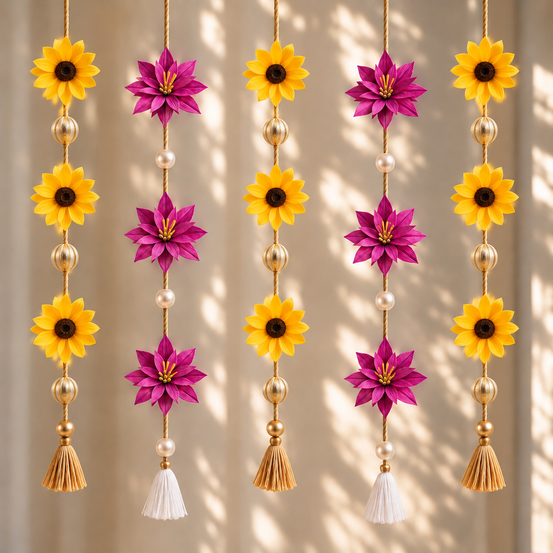 2 Pc | Handmade Sunflower & Water Lily Upcycled Areca Nut Wall Hanging Combo