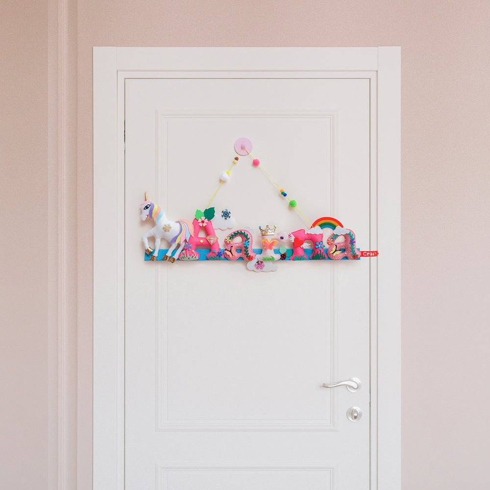 Quirky Painted Nameboard for Kids - Purple Unicorn - Zwende
