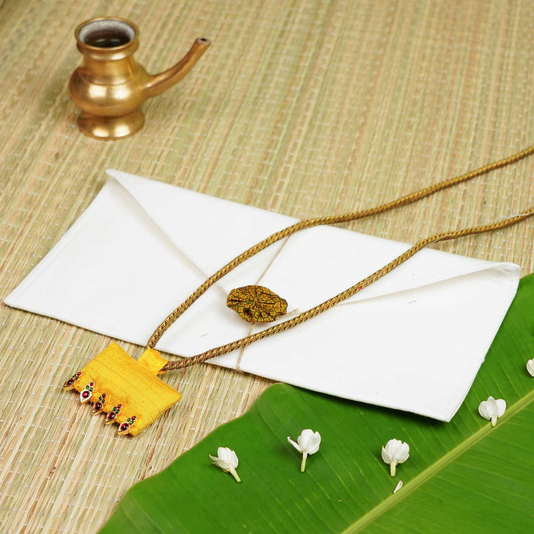 Handmade Yellow Temple Droplets Mulberry Silk Necklace