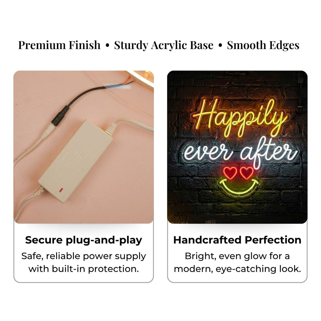 Personalized Handmade "Happily Ever After" Neon Light Sign Board With Smiley For Wedding/Home Decor