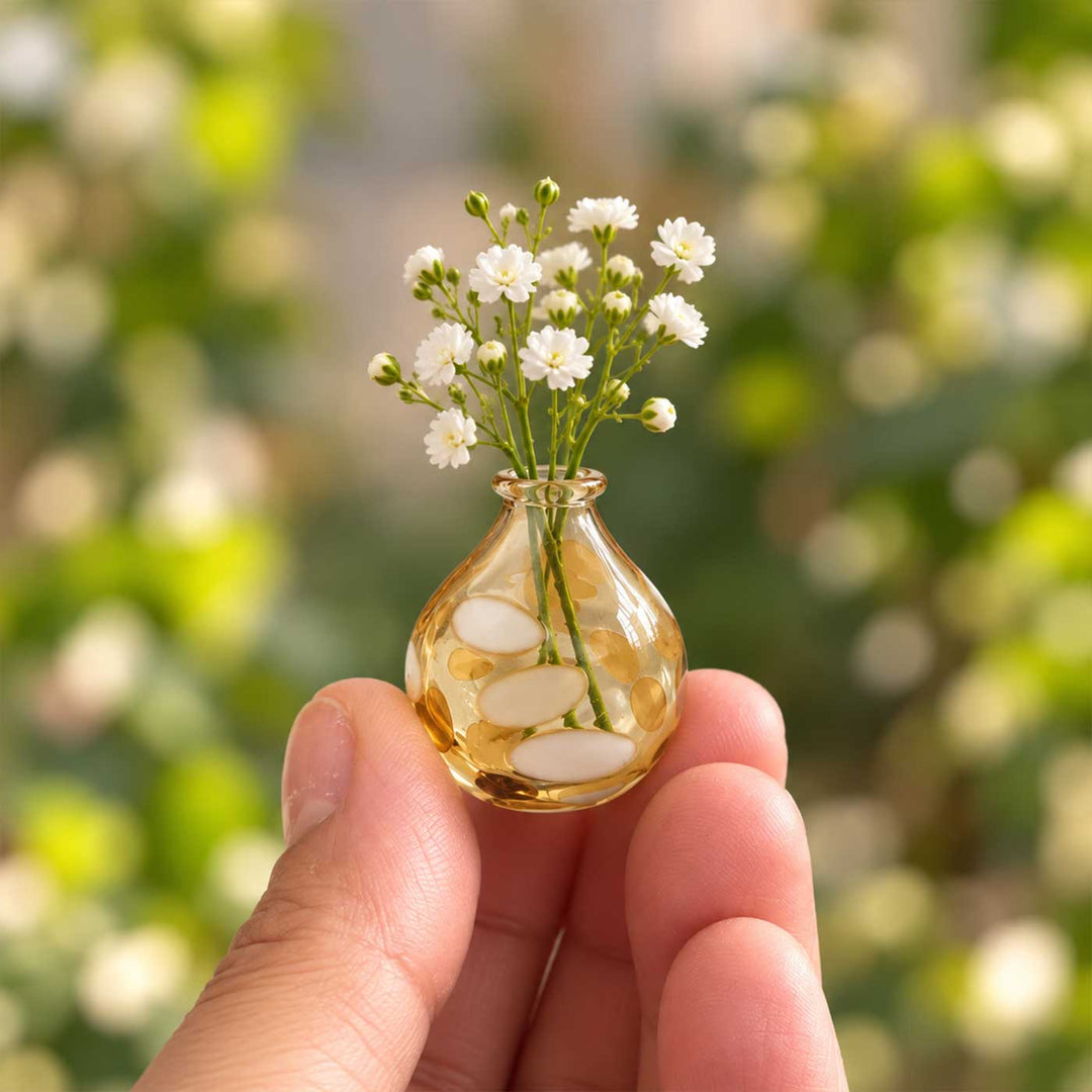 Handmade Clear Amber Bubble Small Glass Art Vase For Home Decor
