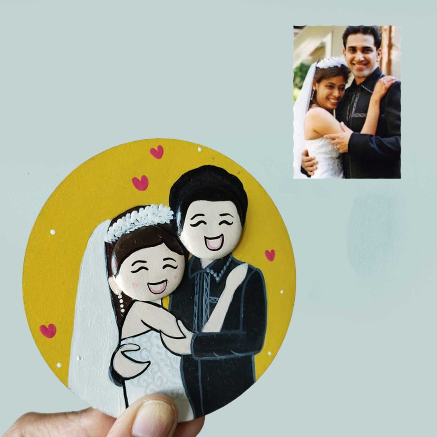Buy Photo Personalized Pebble Art Couples Magnet With Yellow Background ...
