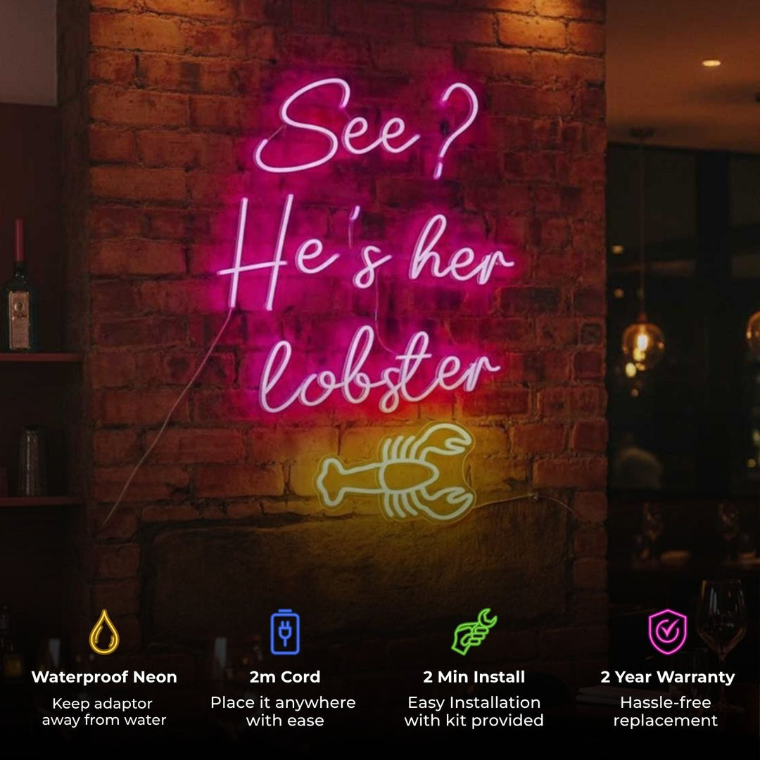 Personalized Handmade "He's her lobster" Neon Light Sign Board for Room Wall Decor