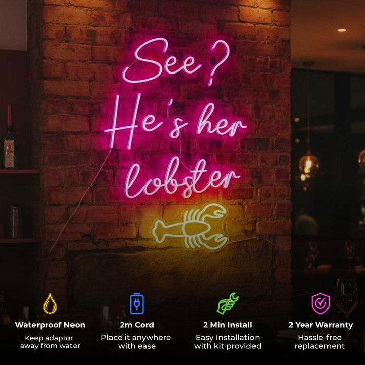 Personalized Handmade "He's her lobster" Neon Light Sign Board for Room Wall Decor