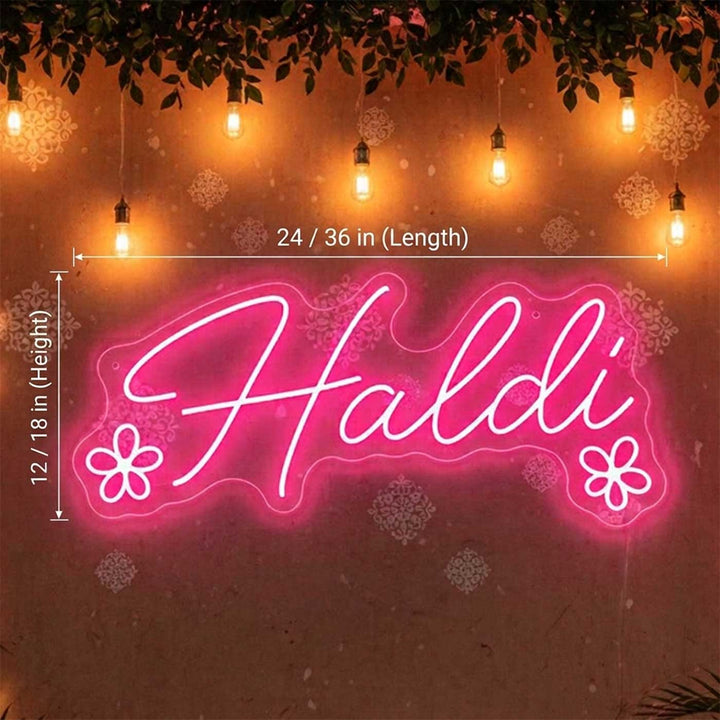 Personalized Handmade "Haldi" Neon Light Sign Board with Floral Motifs for Wedding Decor
