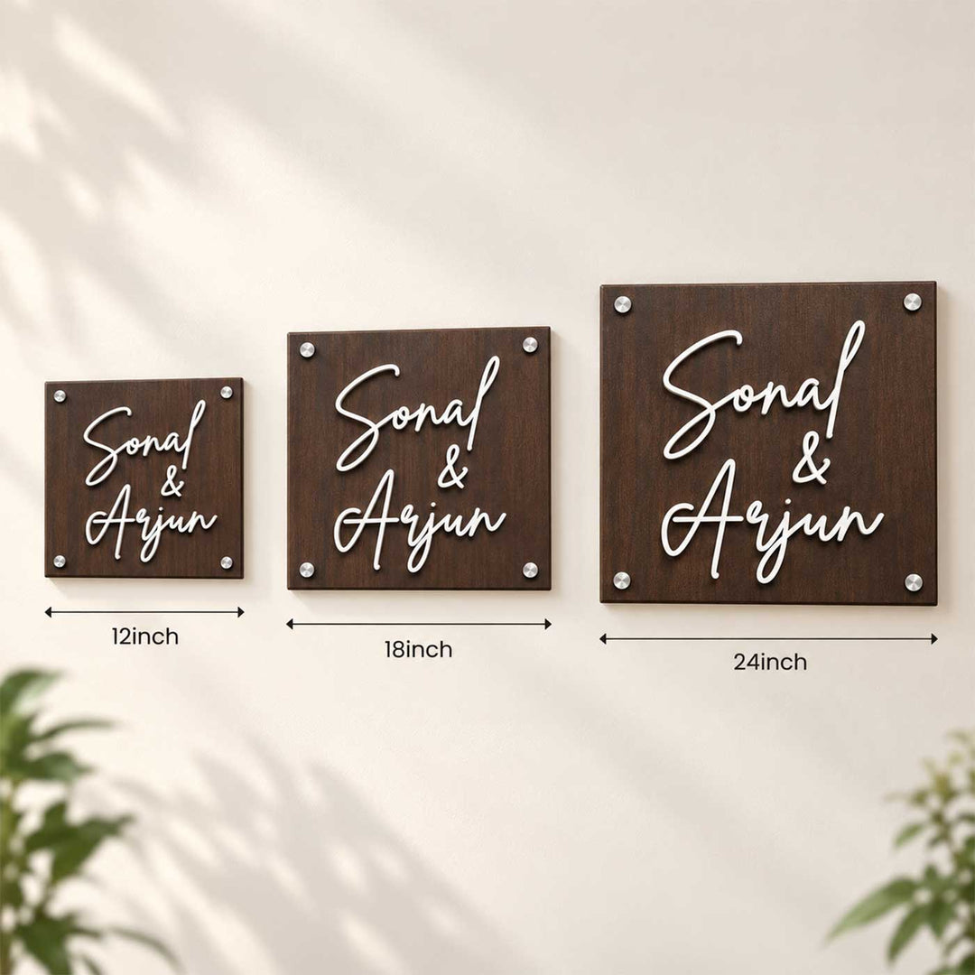 Personalized Square Rubber Wood Name Plate With 3D Metal Letters For Home