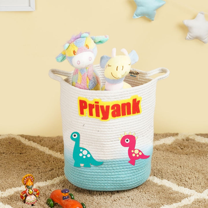 Handmade Personalized Dinosaur Themed Kids Rope Basket
