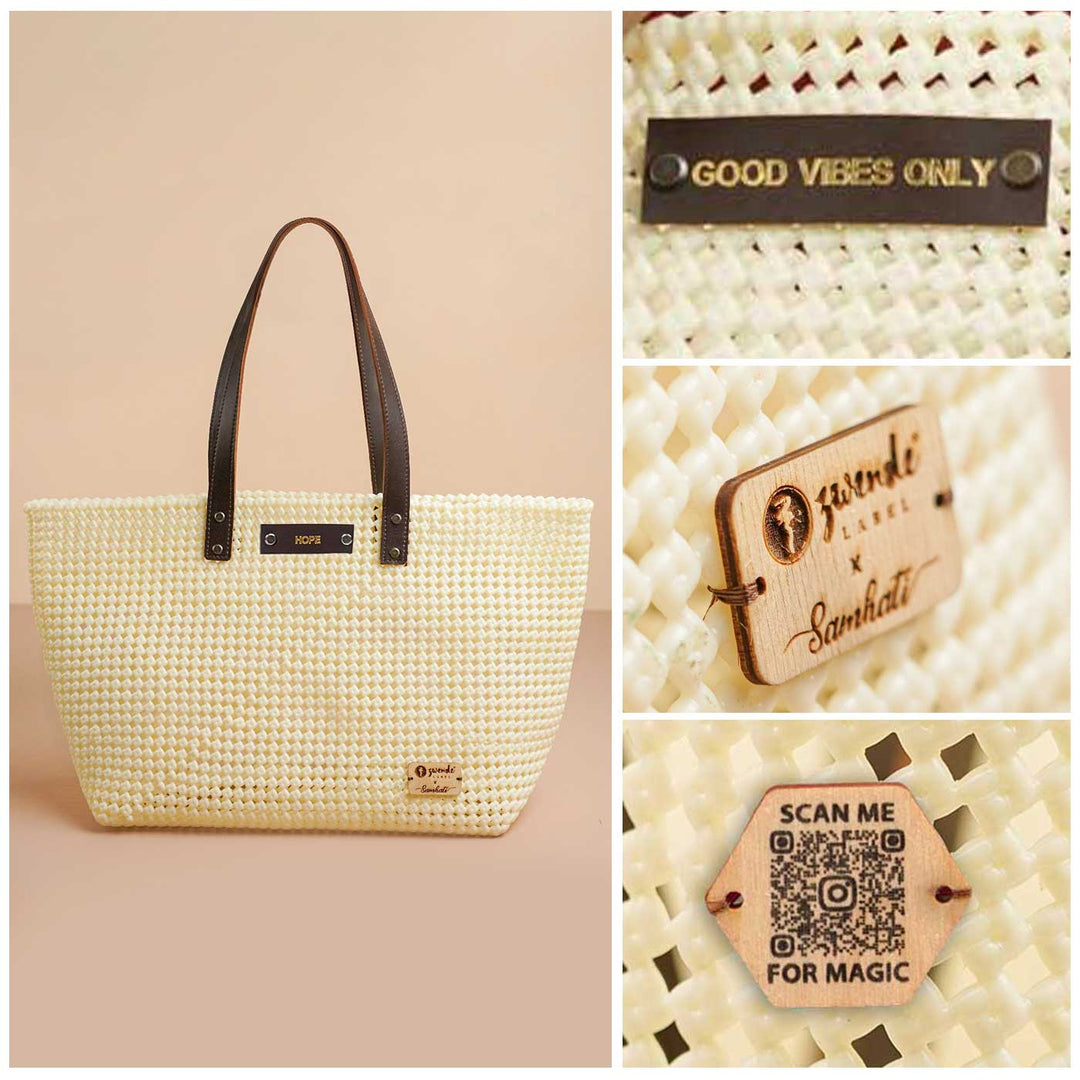 Off White Solid Mukhya Knot Handmade Koodai Beach Bag