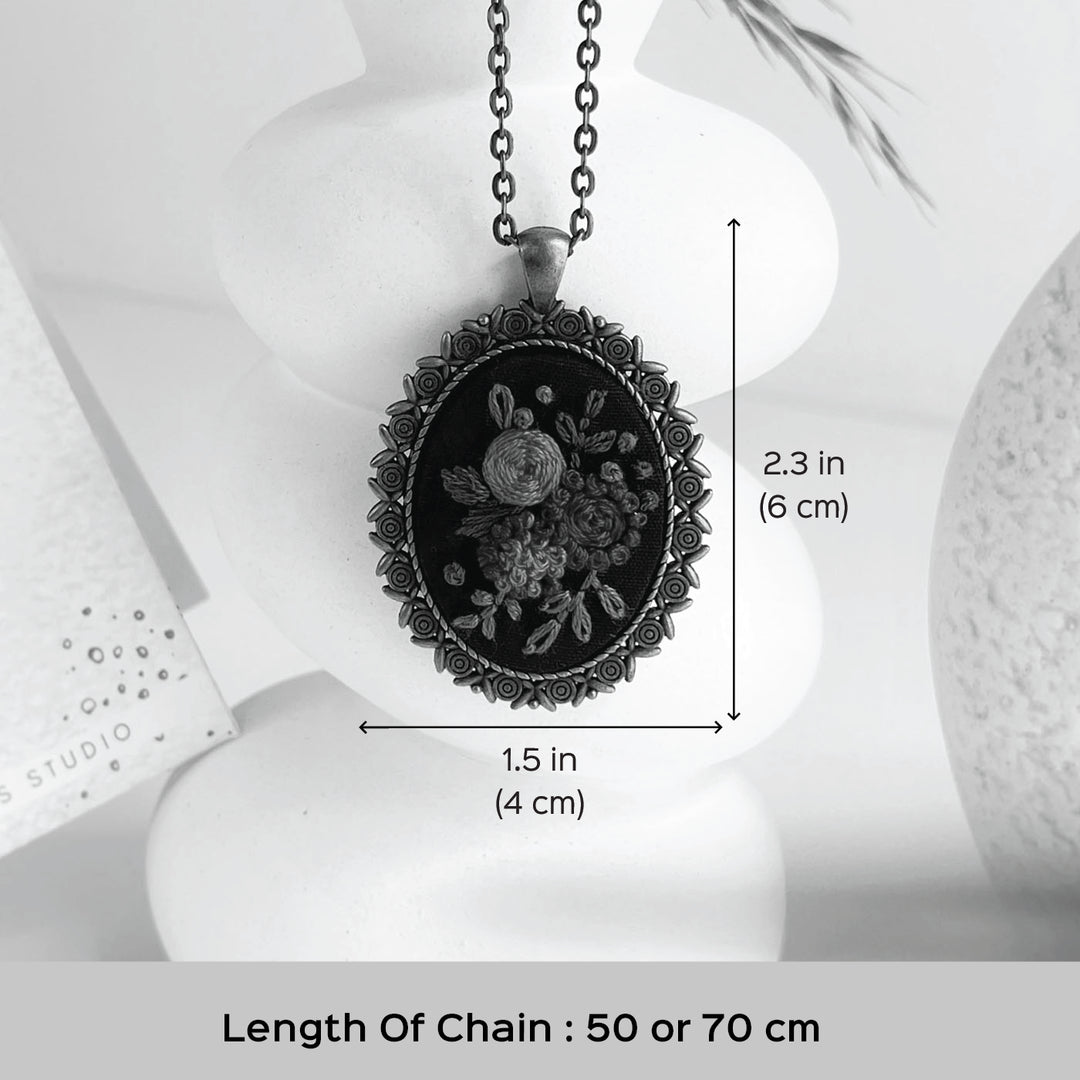 Hand Embroidered Black Soil Bloom Antique Finish Necklace