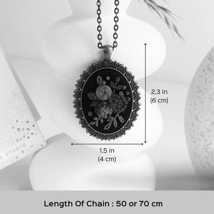 Hand Embroidered Black Soil Bloom Antique Finish Necklace
