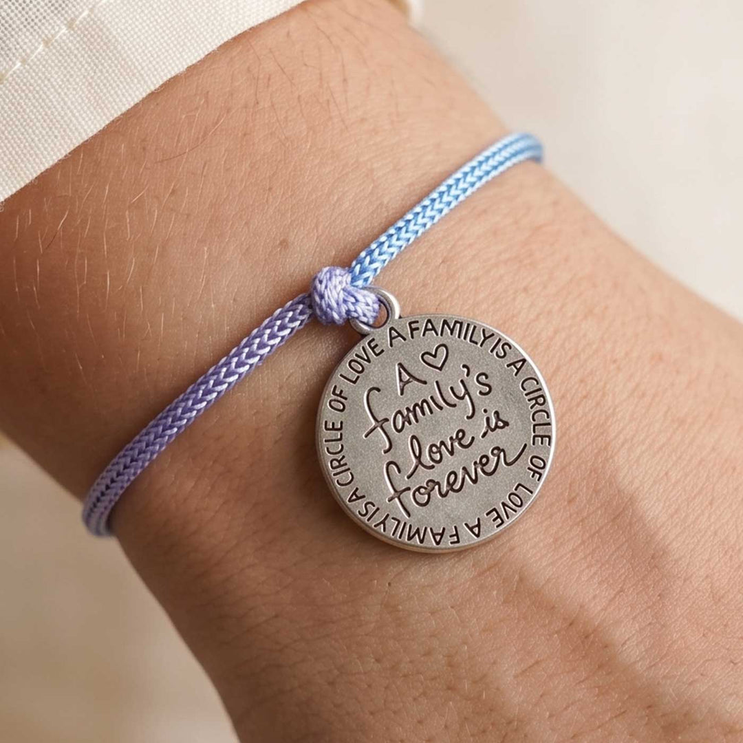 Engraved "A Family's Love Is Forever" Quote Metal Charm Rakhi With Roli Chawal for Brother