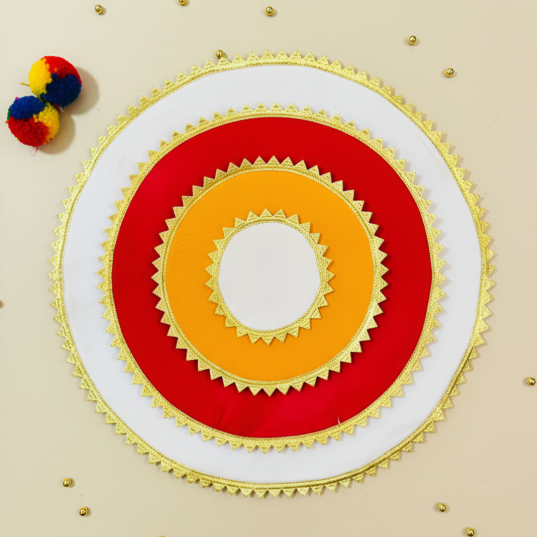 Handmade Round Raw Silk Pooja Asan/Rangoli Mat | Set Of 4