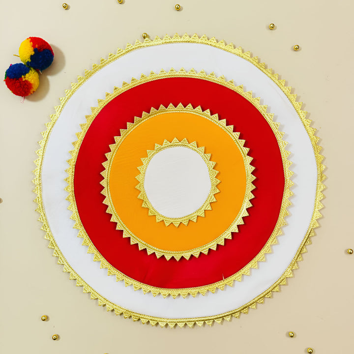 Handmade Round Raw Silk Pooja Asan/Rangoli Mat | Set Of 4